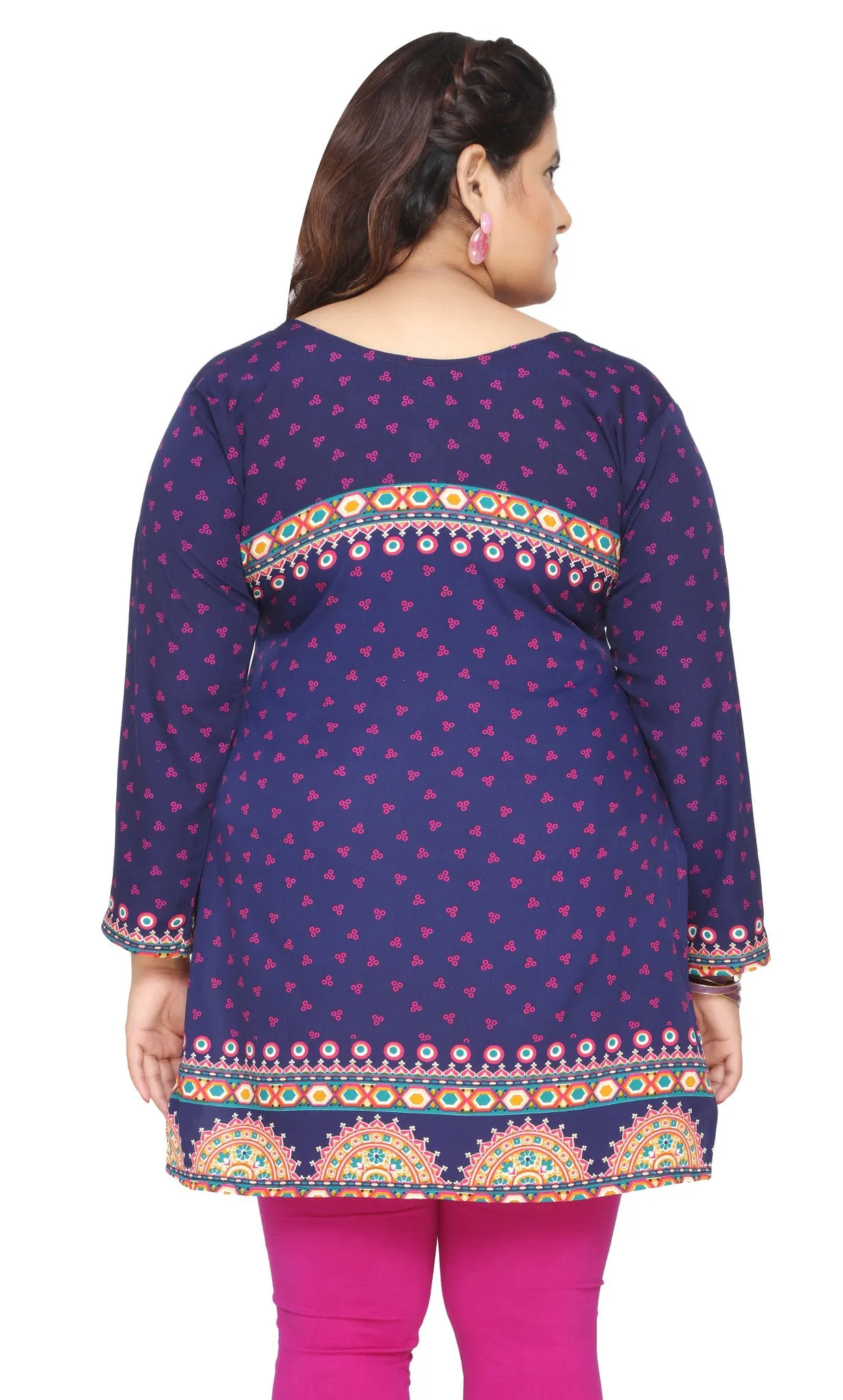 Tunic Top Kurti Womens Printed Plus Size Indian Clothes (Blue)