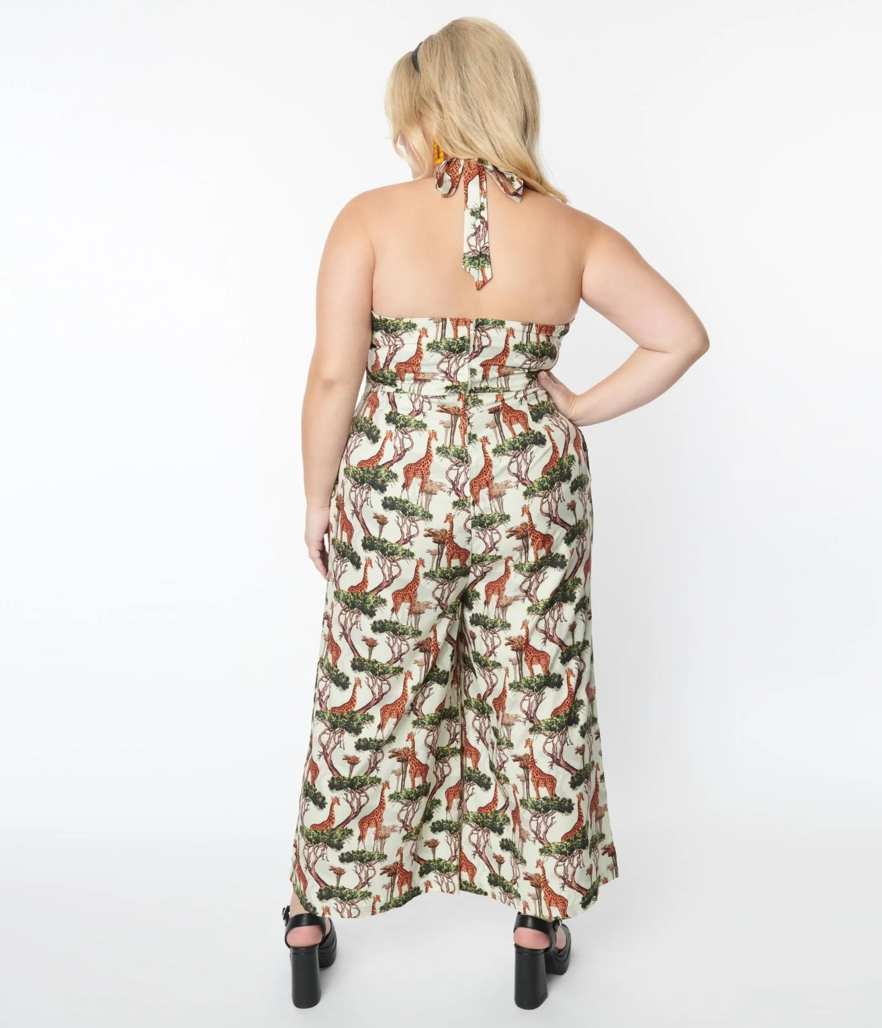 Unique Vintage 1970s Giraffe Print Halter Jumpsuit