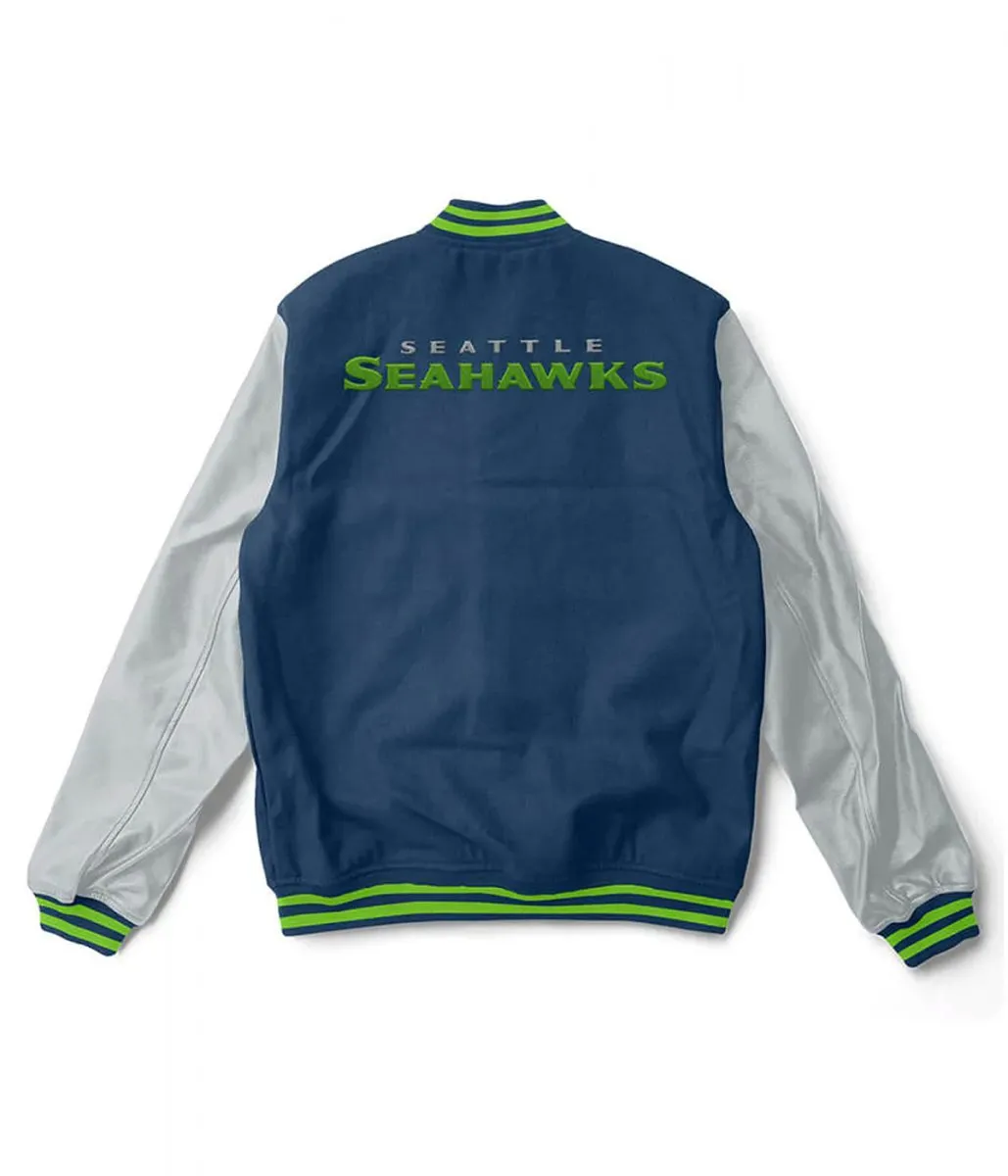 Varsity Seattle Seahawks Gray and Navy Blue Jacket