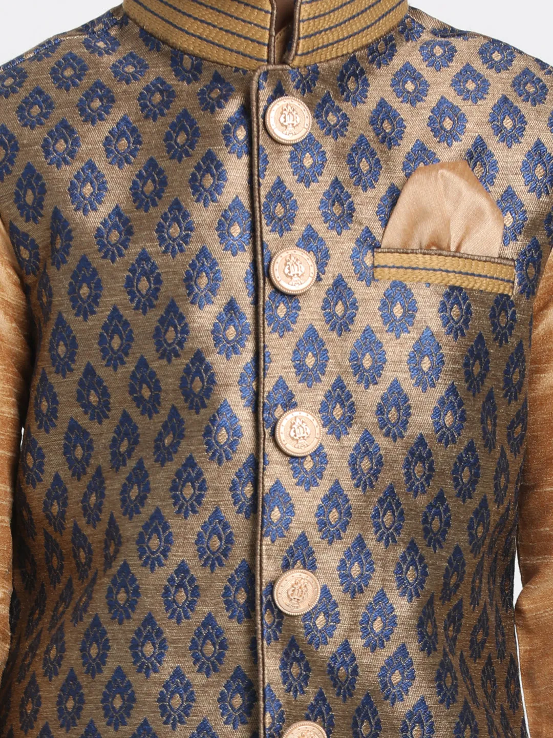 Vastramay Silk Blend Navy Blue And Gold Baap Beta Ethnic Jacket