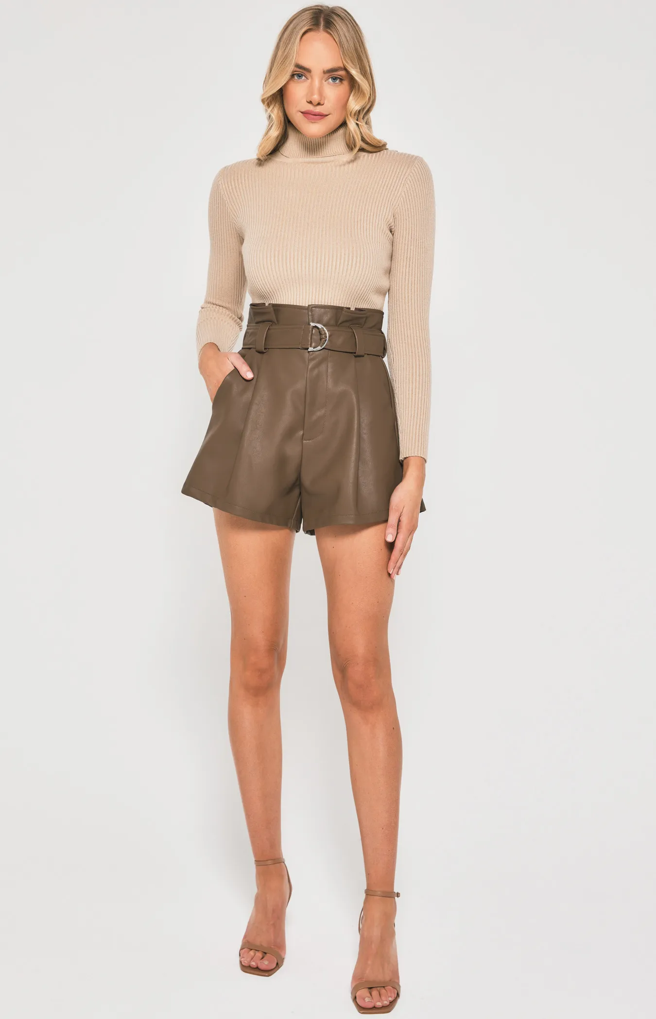 Vegan Leather Paper Bag High Waisted Shorts (SPA410B) 