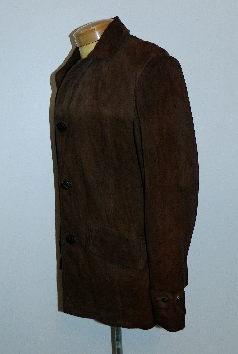 vintage 1960s nut brown SUEDE car coat Men's stadium jacket hand cut suede M