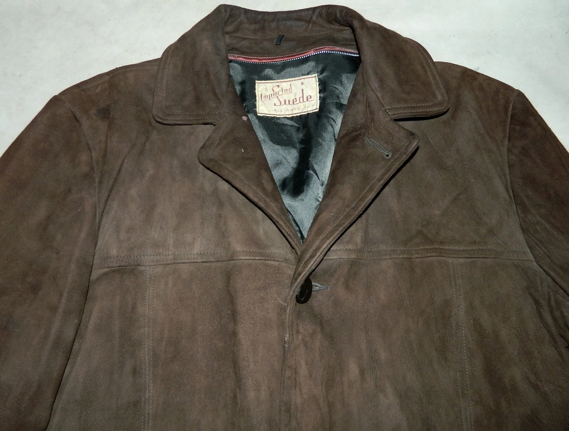 vintage 1960s nut brown SUEDE car coat Men's stadium jacket hand cut suede M