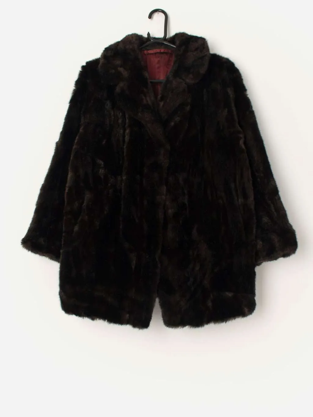 Vintage dark brown faux fur jacket – Large