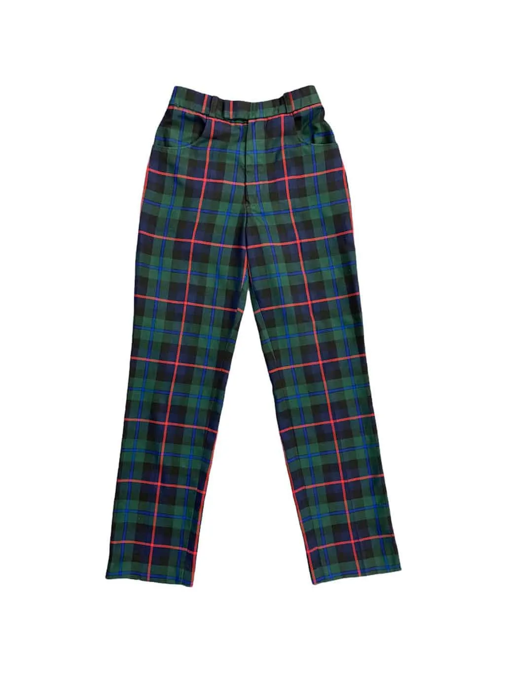 Vintage plaid tartan trousers in green navy & red – W26 x L30.5