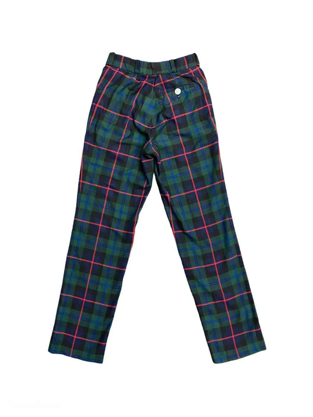 Vintage plaid tartan trousers in green navy & red – W26 x L30.5