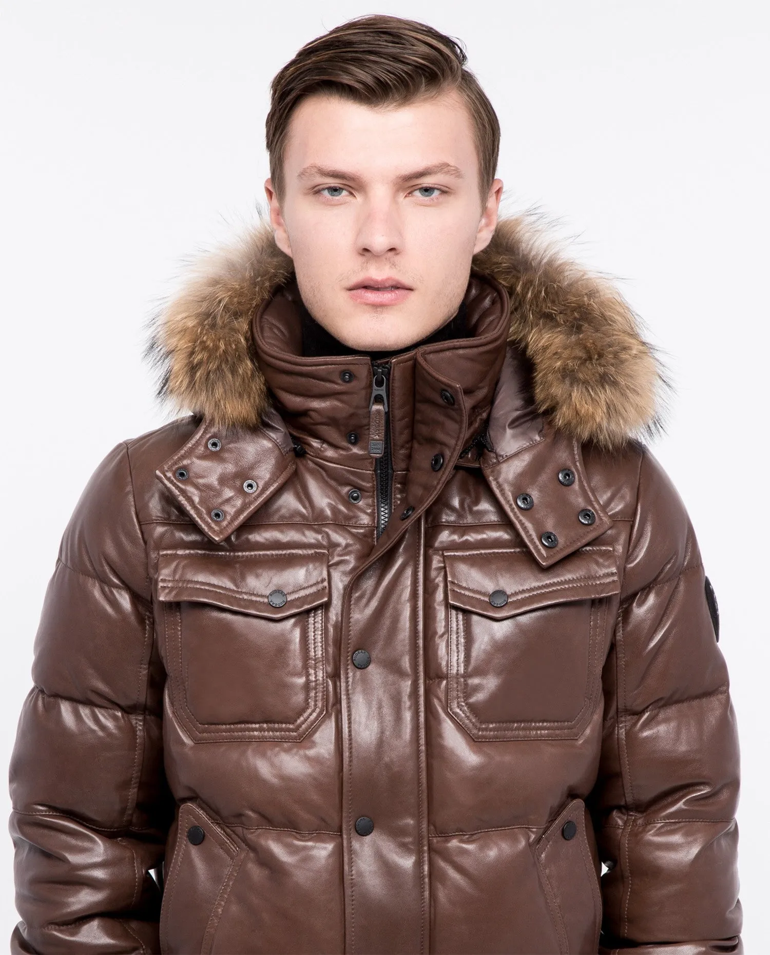 Viper Leather Bomber Jacket With Fur Trim