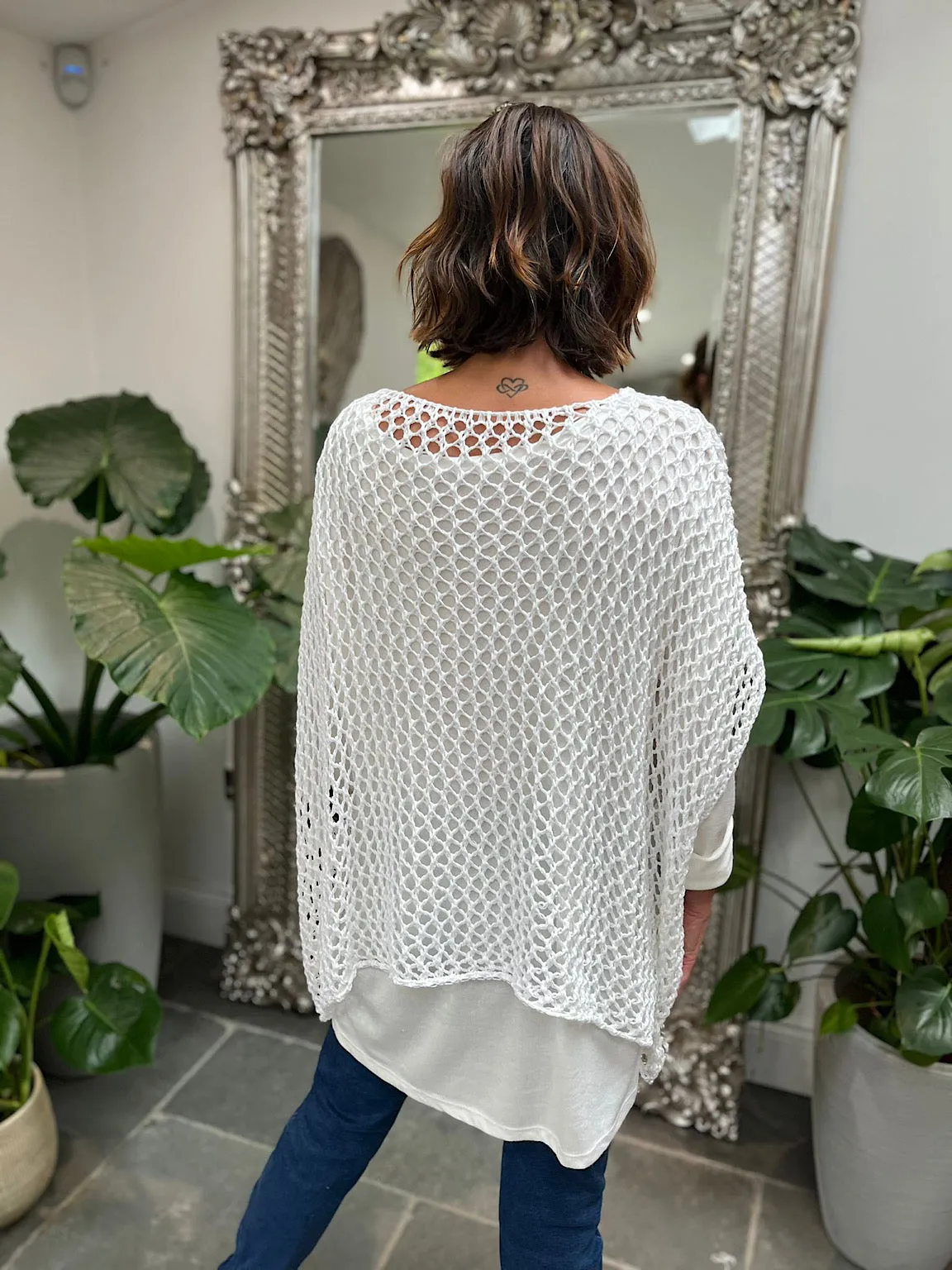 White Loose Knit Heart Top Melody