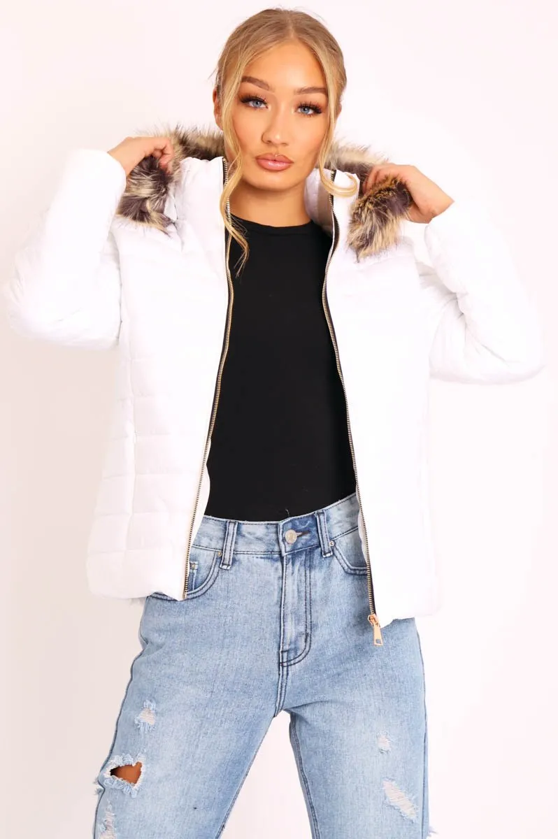 White Wet Look Puffer Coat - Soph