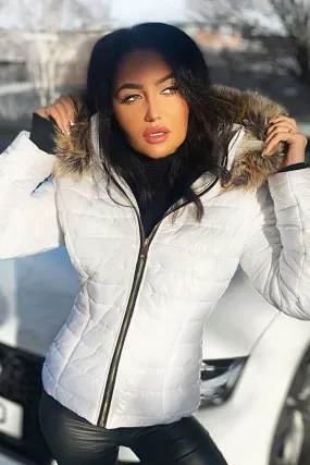 White Wet Look Puffer Coat - Soph