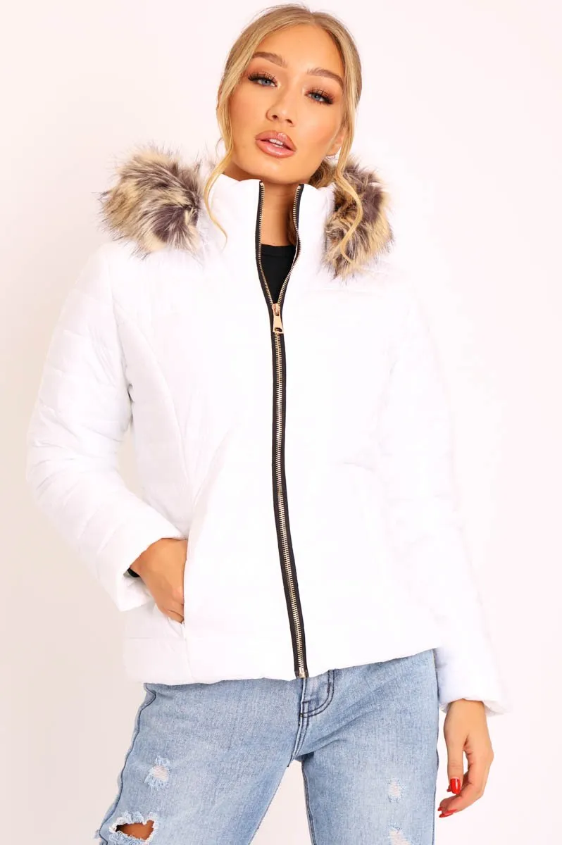 White Wet Look Puffer Coat - Soph