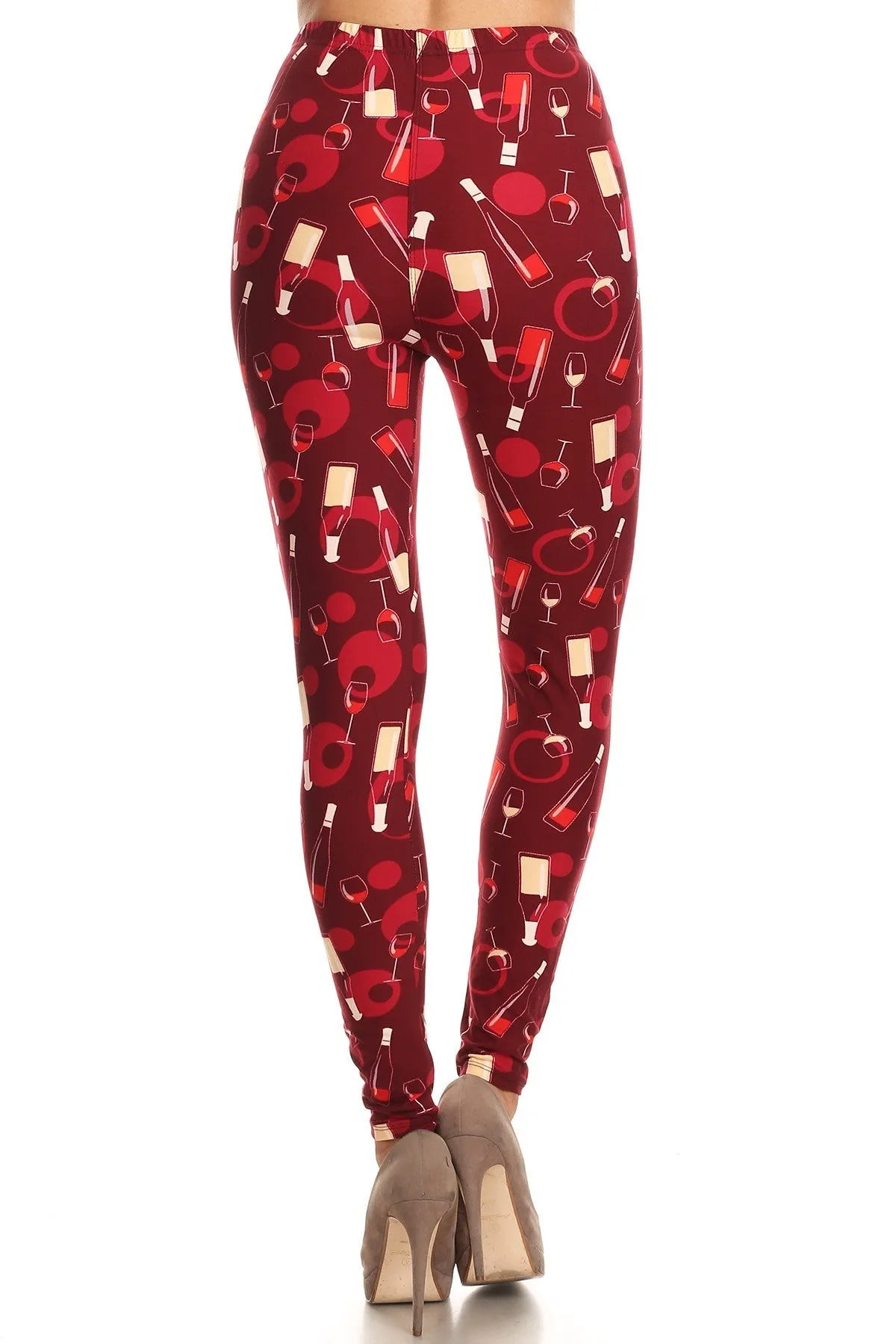 Women's 3 X 5X Wine Glass and Bottle Pattern Printed Leggings