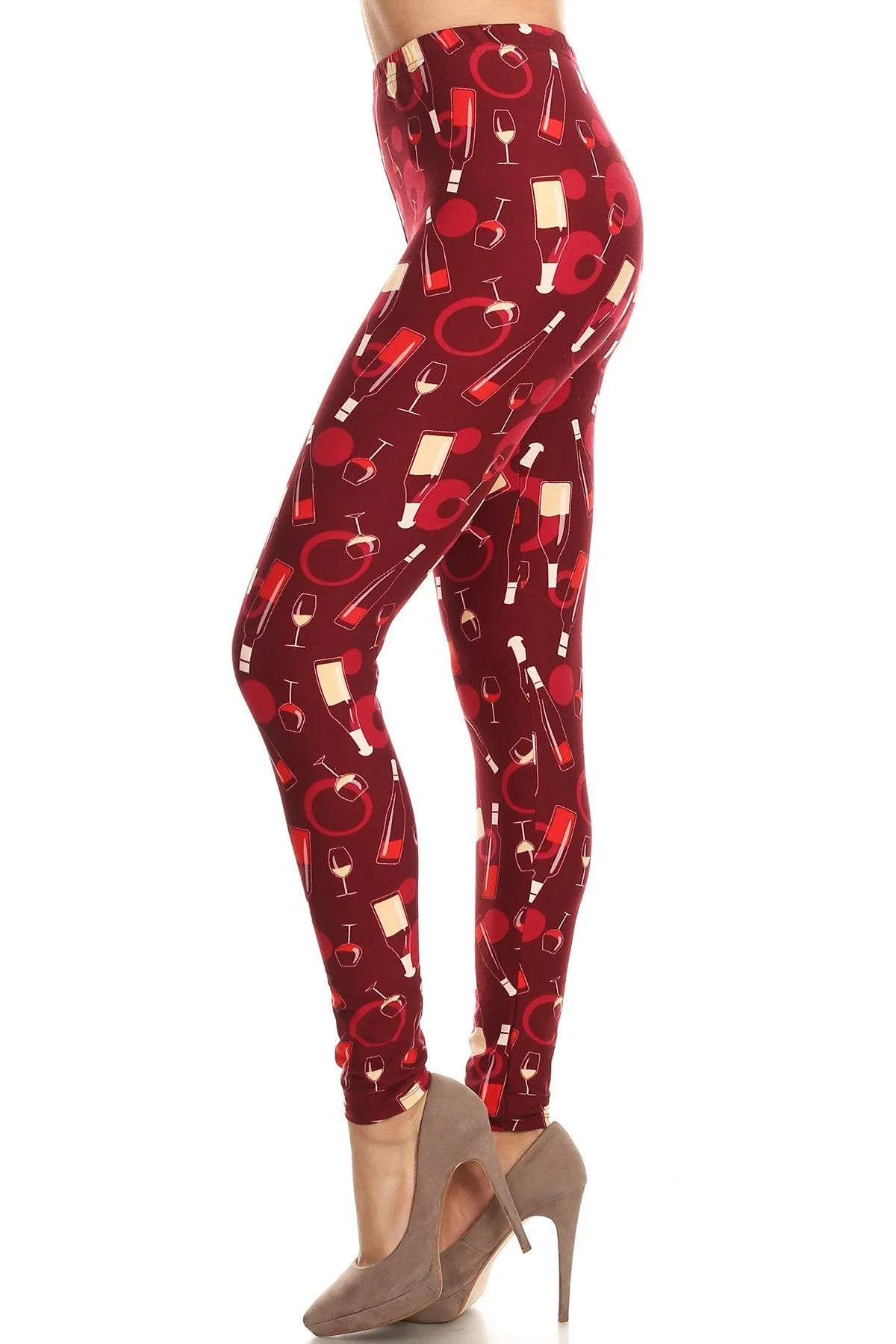 Women's 3 X 5X Wine Glass and Bottle Pattern Printed Leggings