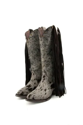 Women’s Midi Semi Oval Cowhide Fringe Cowgirl Boot Size 7 Box N3