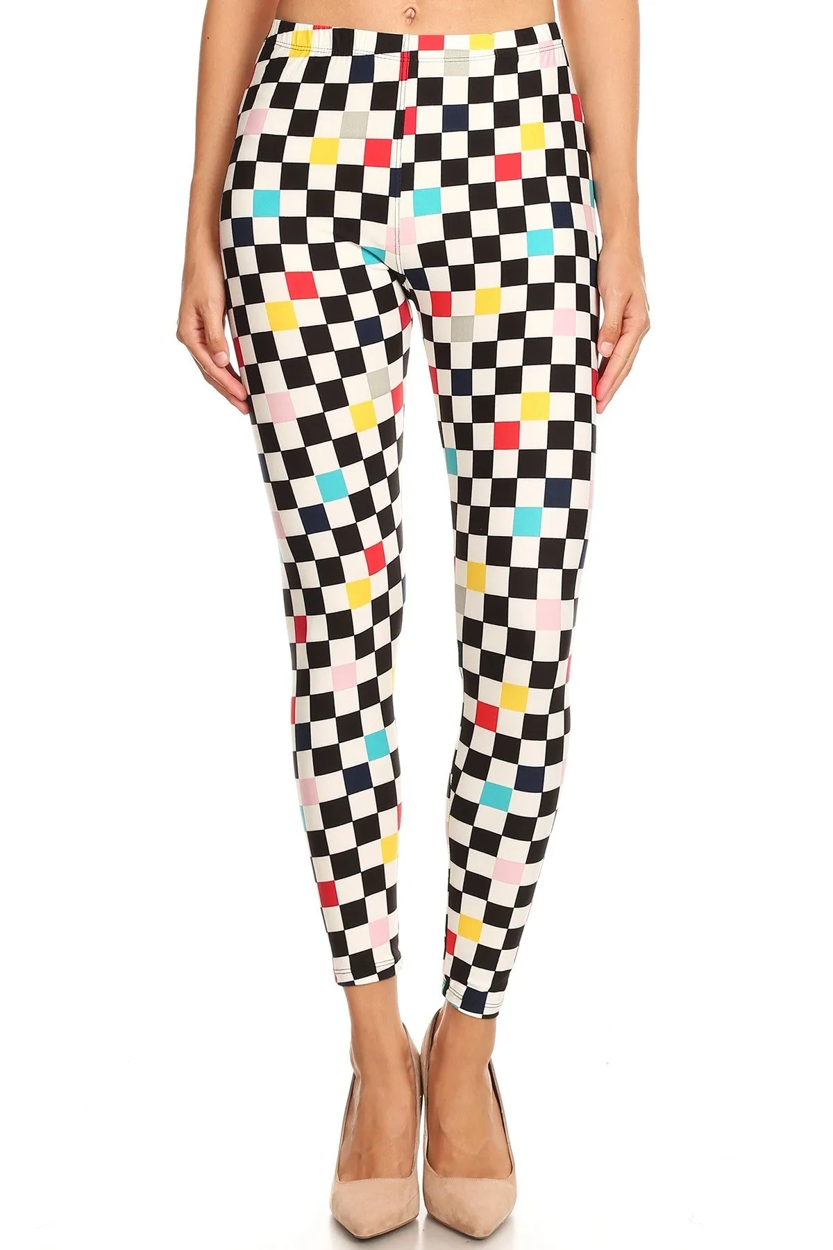 Women's Plus Colorful Checkered Pattern Printed Leggings