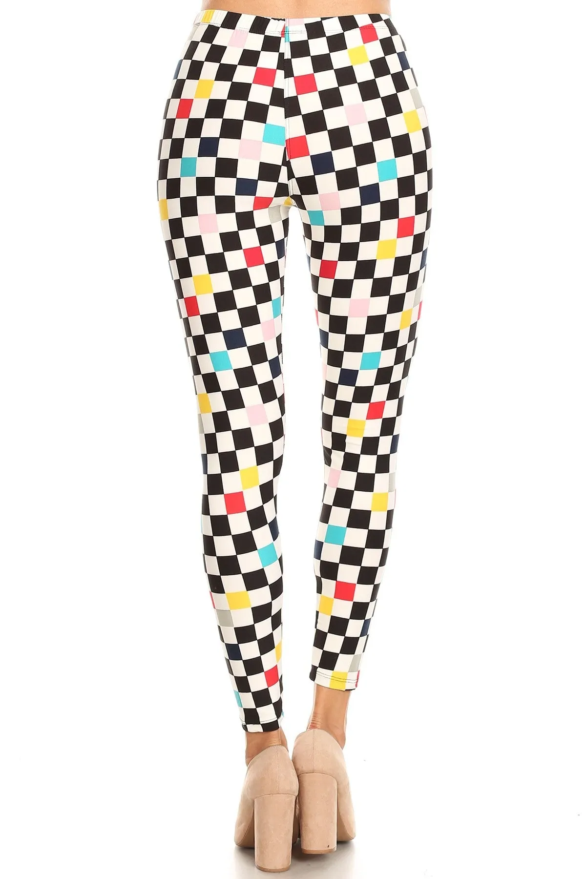 Women's Plus Colorful Checkered Pattern Printed Leggings