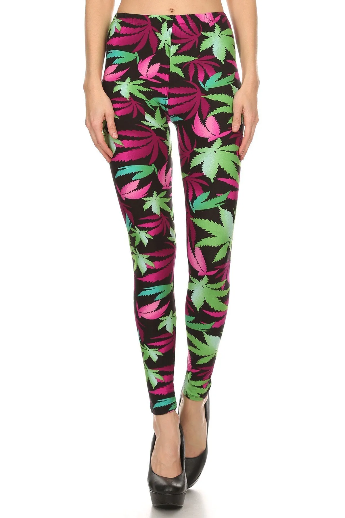 Women's Plus Pot Leaves Plant Pattern Printed Leggings