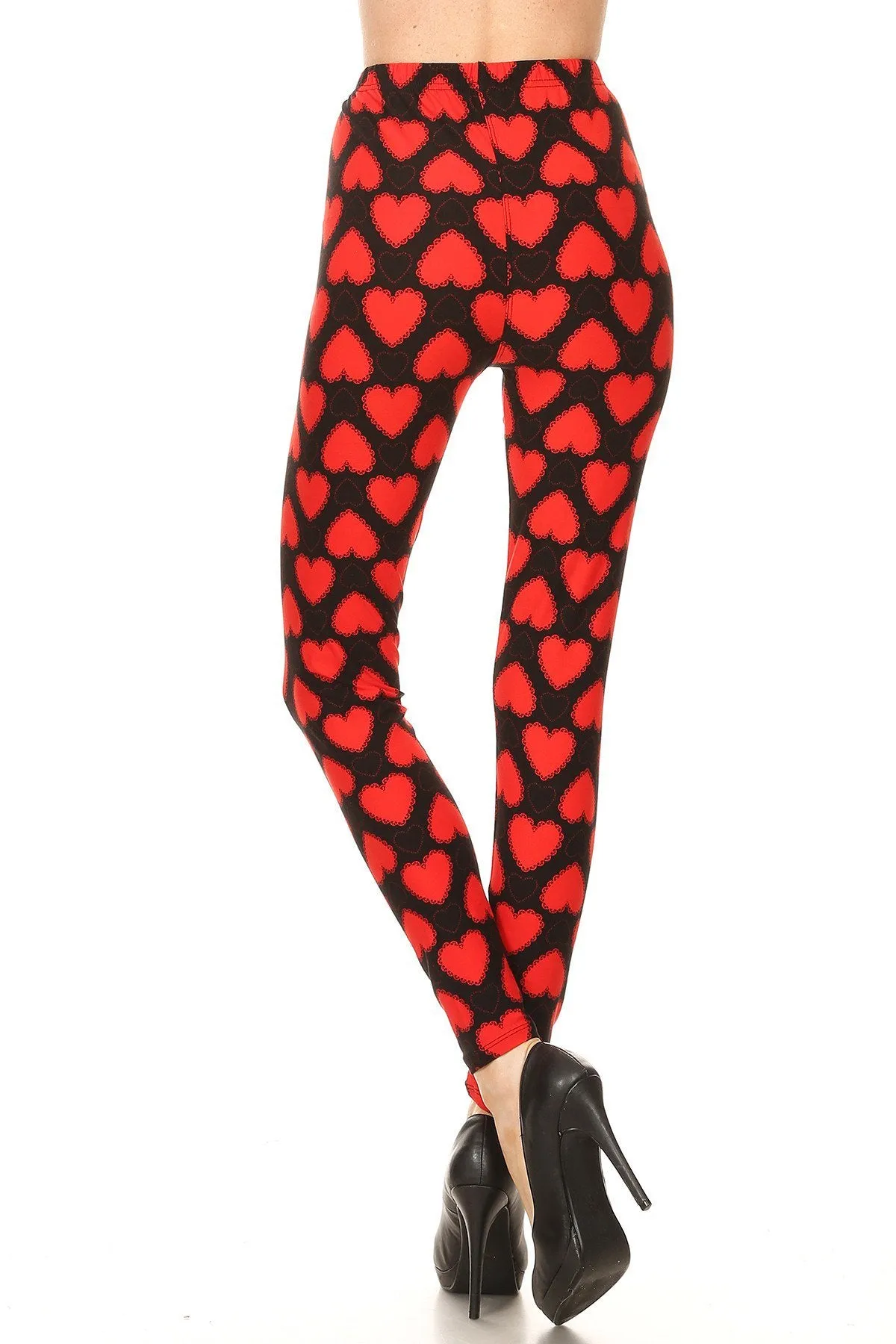 Women's Plus Valentine Red Heart With Lace Pattern Printed Leggings