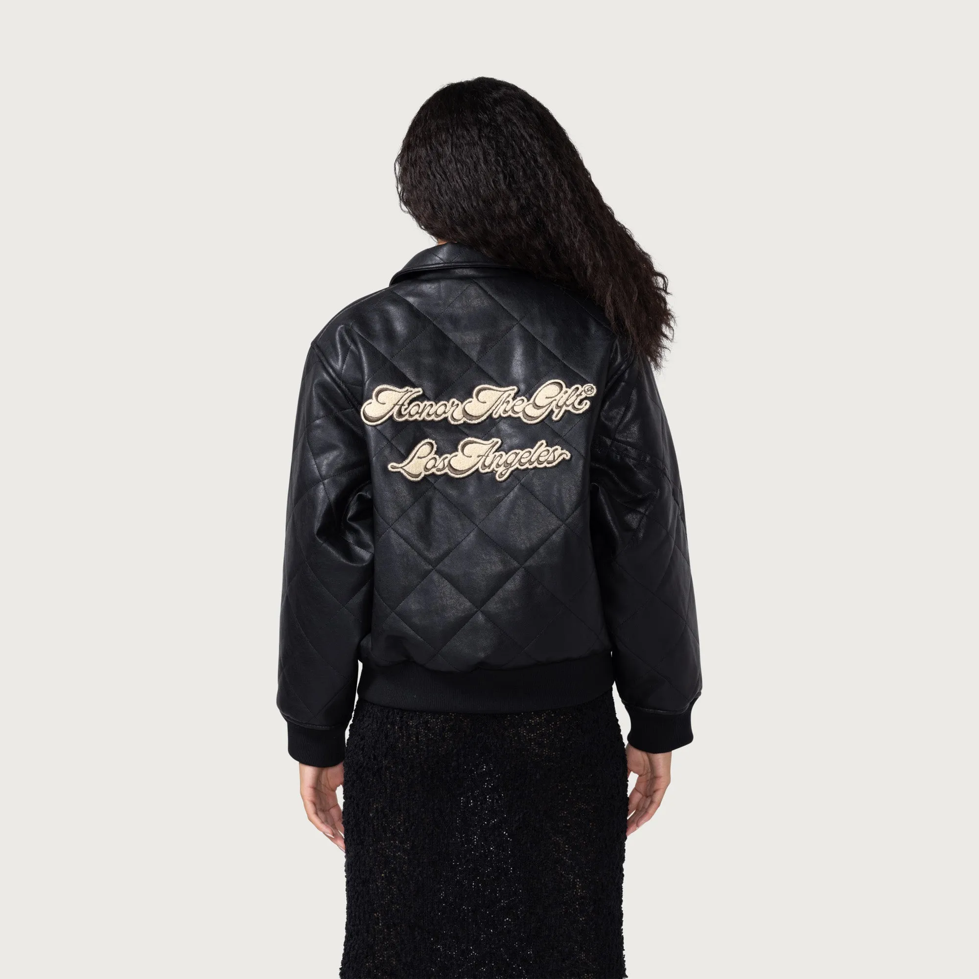 Womens Quilted Bomber - Black