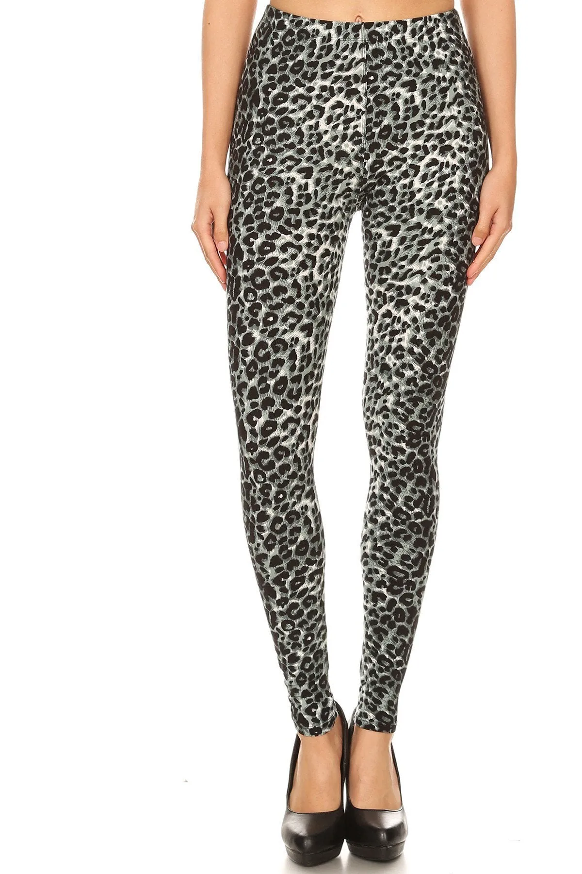 Women's Regular Grey Leopard Animal Skin Pattern Printed Leggings