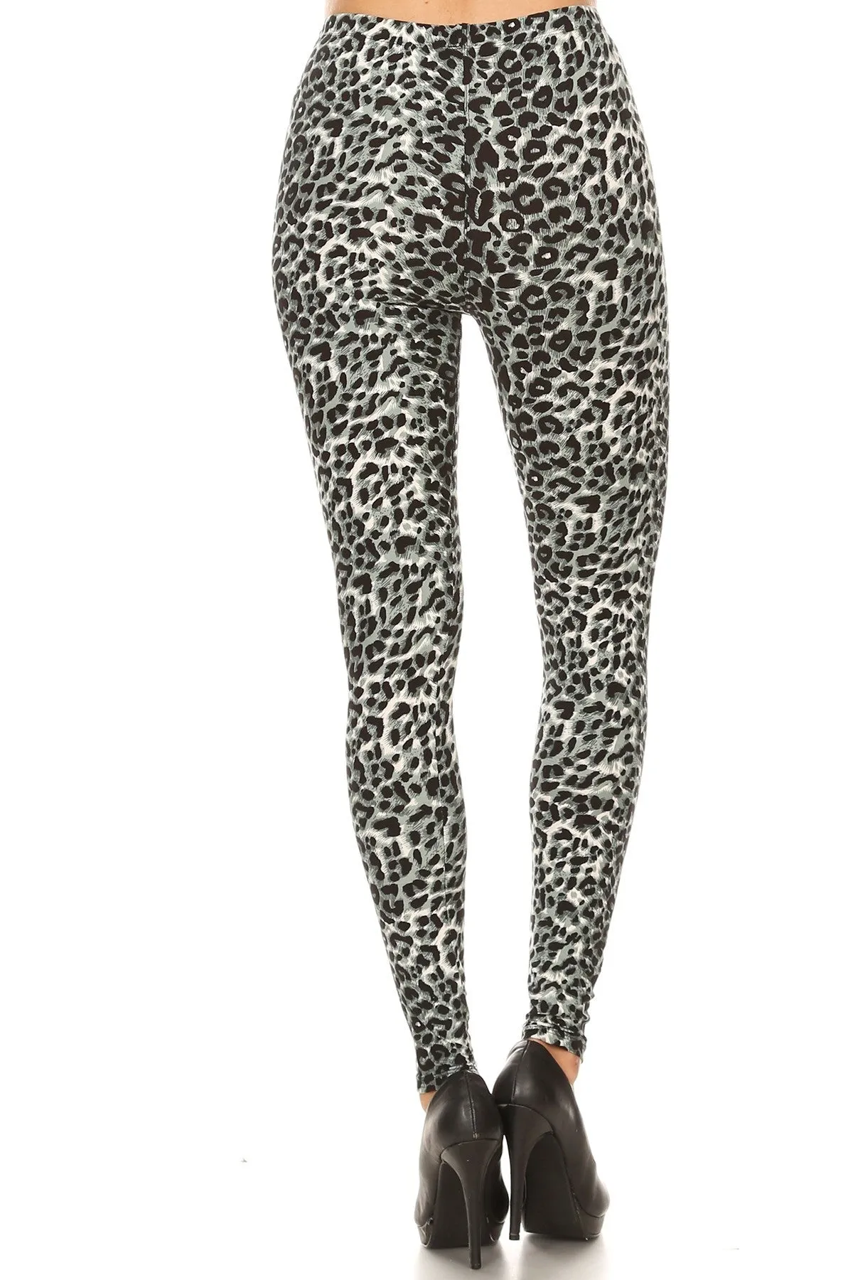 Women's Regular Grey Leopard Animal Skin Pattern Printed Leggings