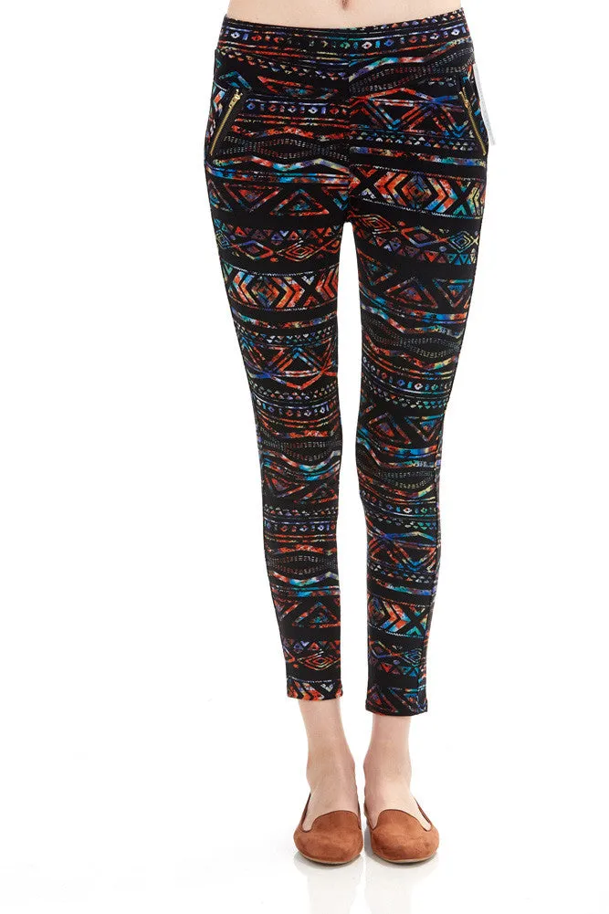 Women's Regular Multi Colored Triangle Shaped Pattern Leggings