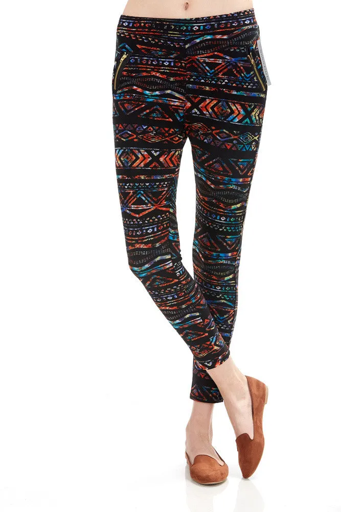 Women's Regular Multi Colored Triangle Shaped Pattern Leggings