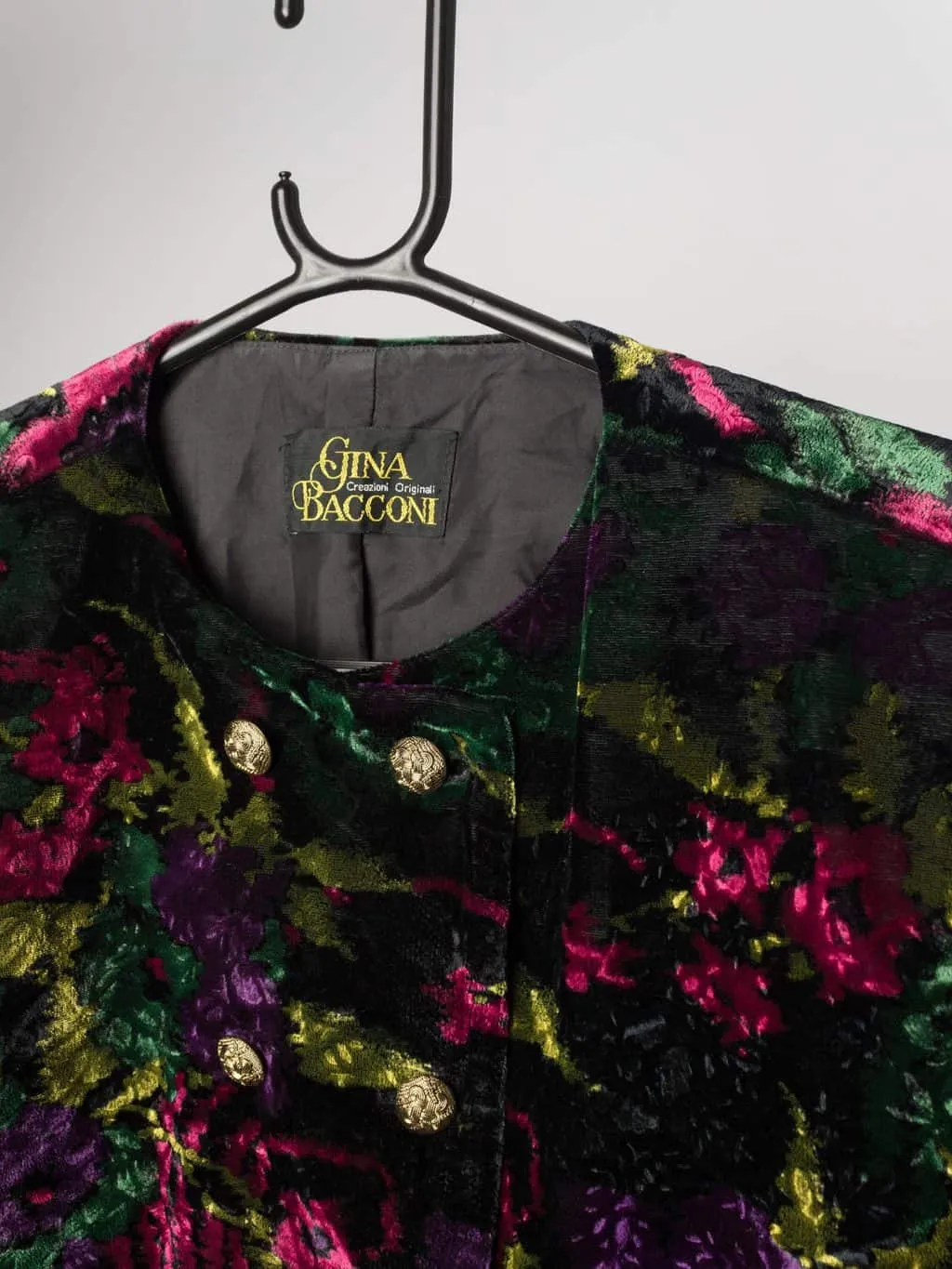 Womens vintage 80s Gina Bacconi floral velour double breasted jacket – Medium