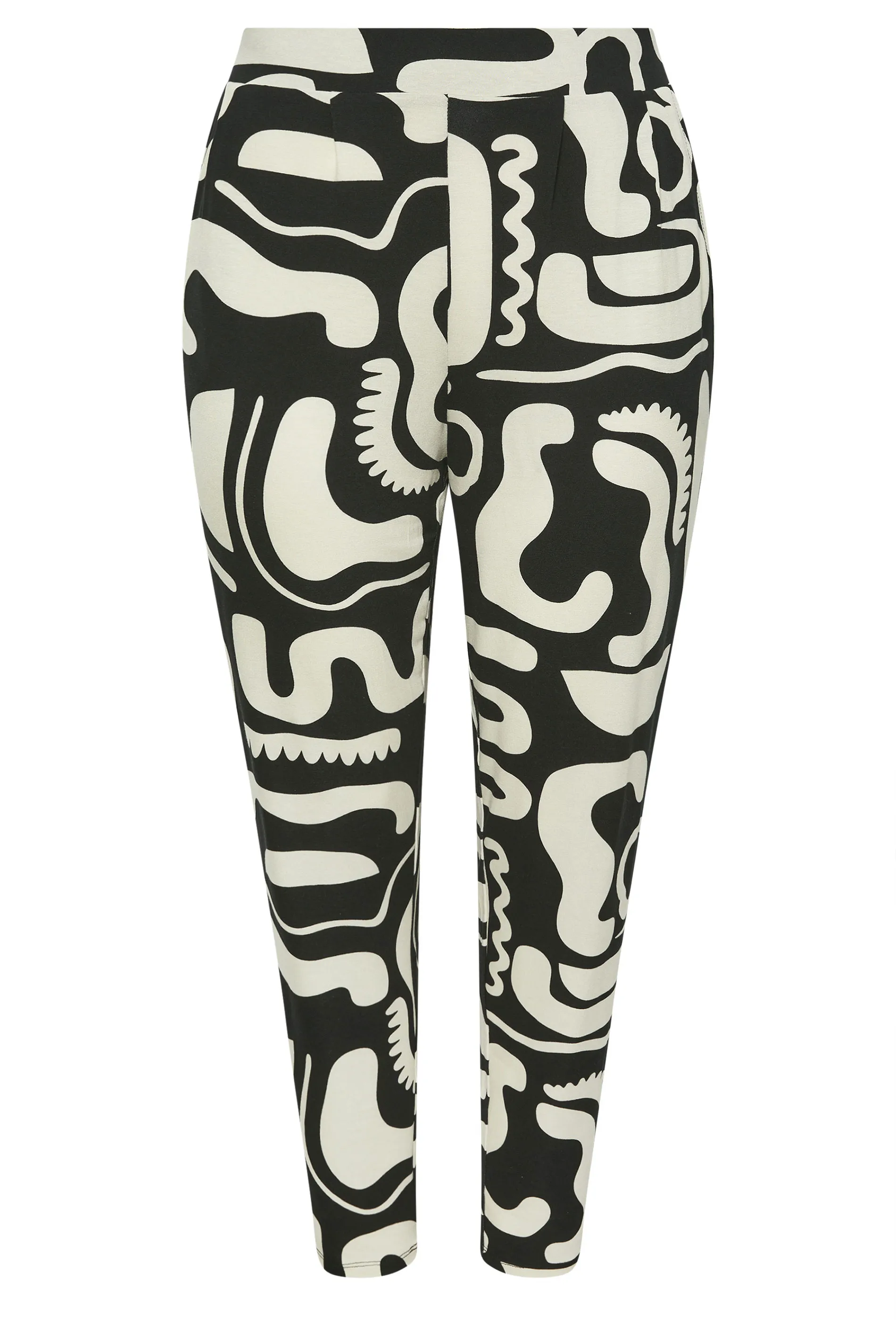 YOURS Curve Black & White Abstract Print Harem Trousers