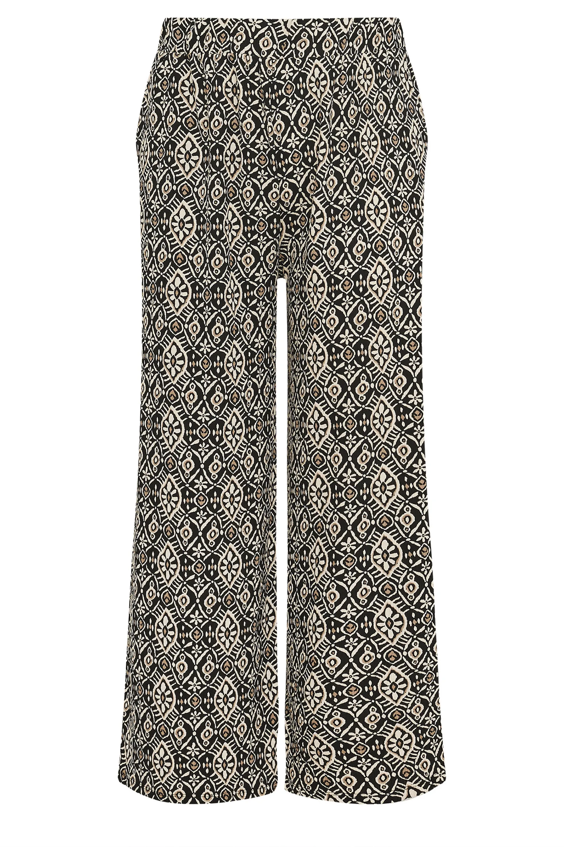 YOURS Curve Black Tile Print Textured Wide Leg Trousers